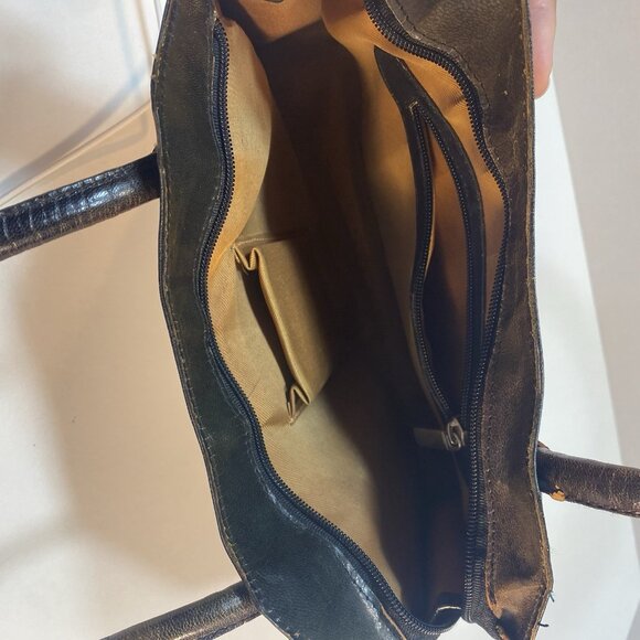 Tooled Leather Tobacco Handbag Purse Shoulder Bag Floral‎ Flowers Zipper Closure - Picture 12 of 16